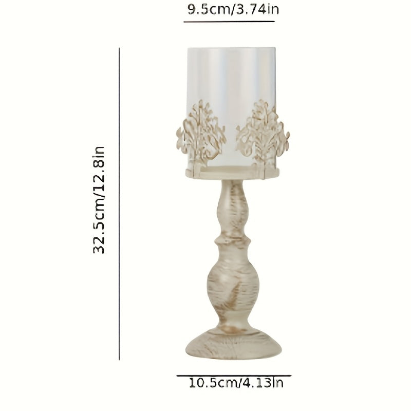 Photophore Verre Pied Blanc Metal haut - Esprit Chandelier