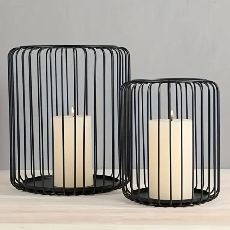 Photophores Noirs Panier Rond Bougies - Esprit Chandelier