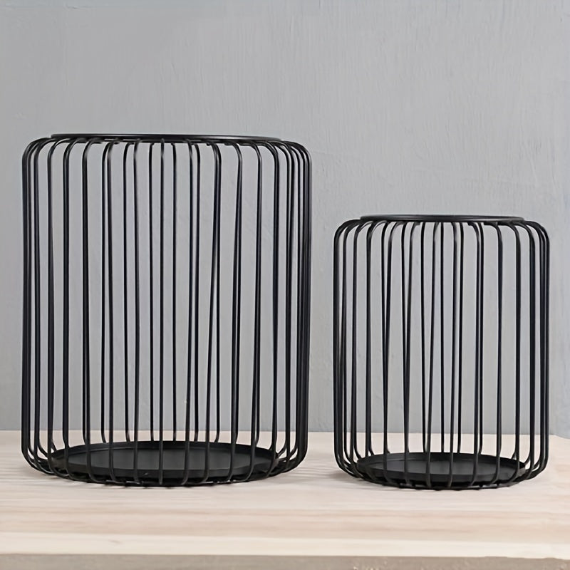 2 Photophores Noirs Panier Rond Métal - Esprit Chandelier