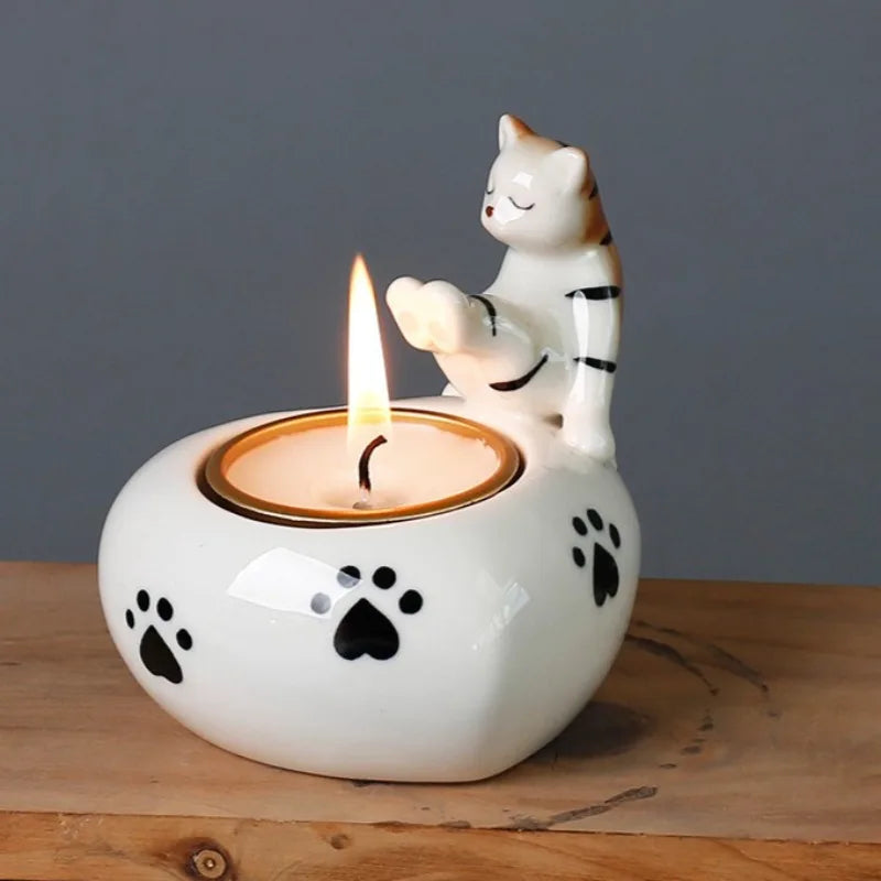 Bougeoir Céramique - Chat Coeur