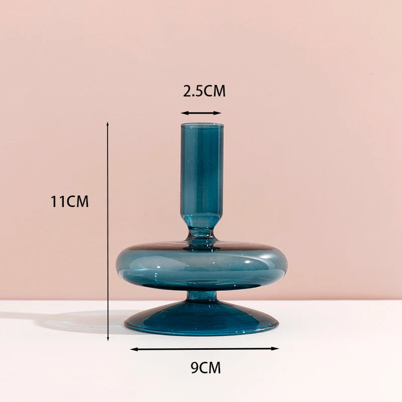 bougeoir 1 anneau verre bleu canard