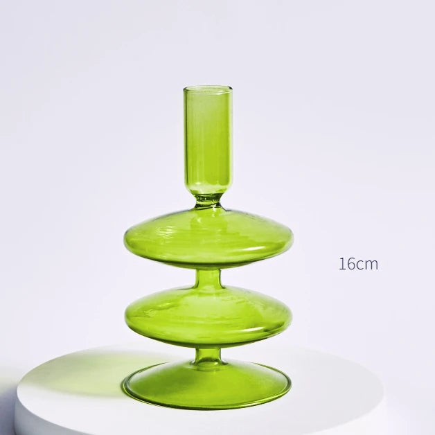 bougeoir 2 anneaux plat verre vert d'eau