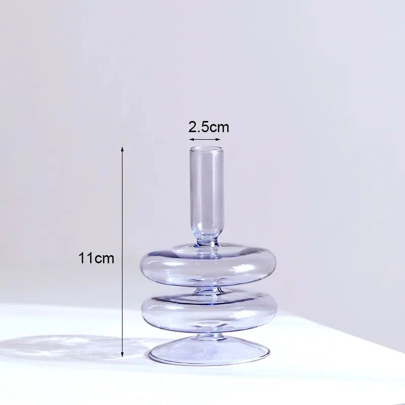 bougeoir 2 anneaux verre bleu ciel