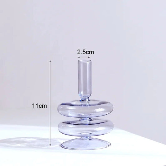 bougeoir 2 anneaux verre bleu ciel