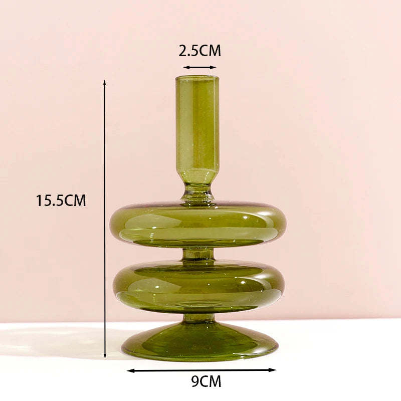 bougeoir 2 anneaux verre vert olive
