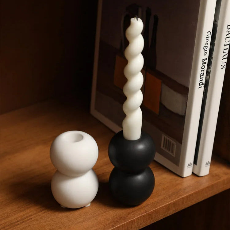 bougeoir Ceramique noir blanc boule