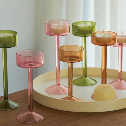 bougeoir a pied verre colore