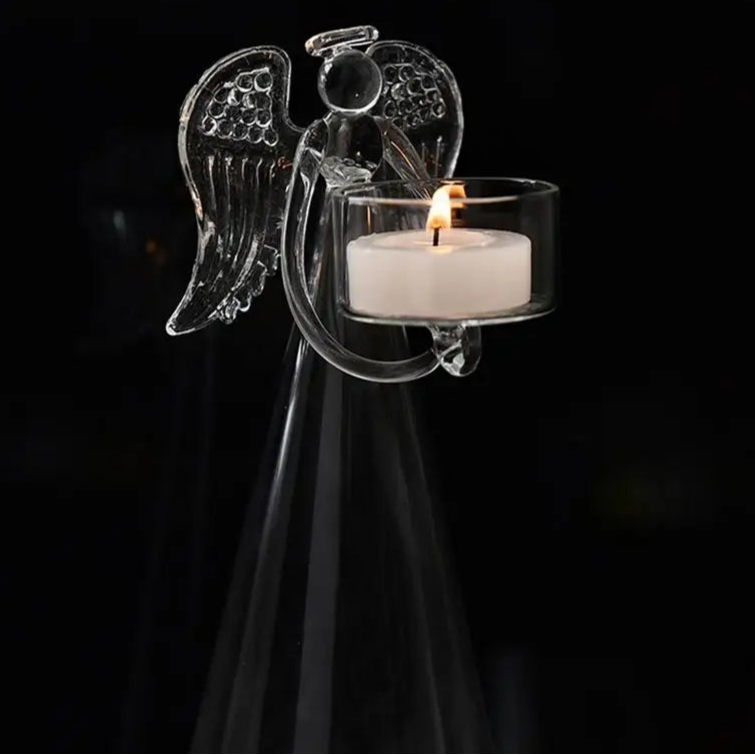 bougeoir ange verre transparent - Esprit Chandelier