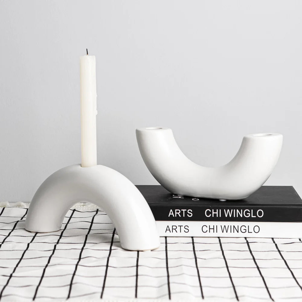 bougeoir blanc arche ceramique - Esprit Chandelier