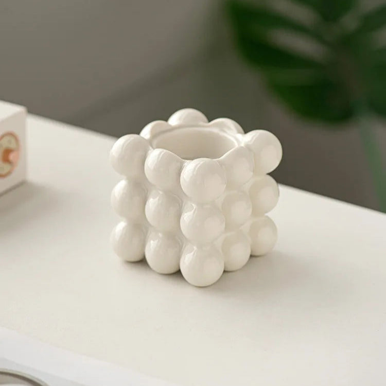 bougeoir blanc céramique cube vintage - Esprit Chandelier