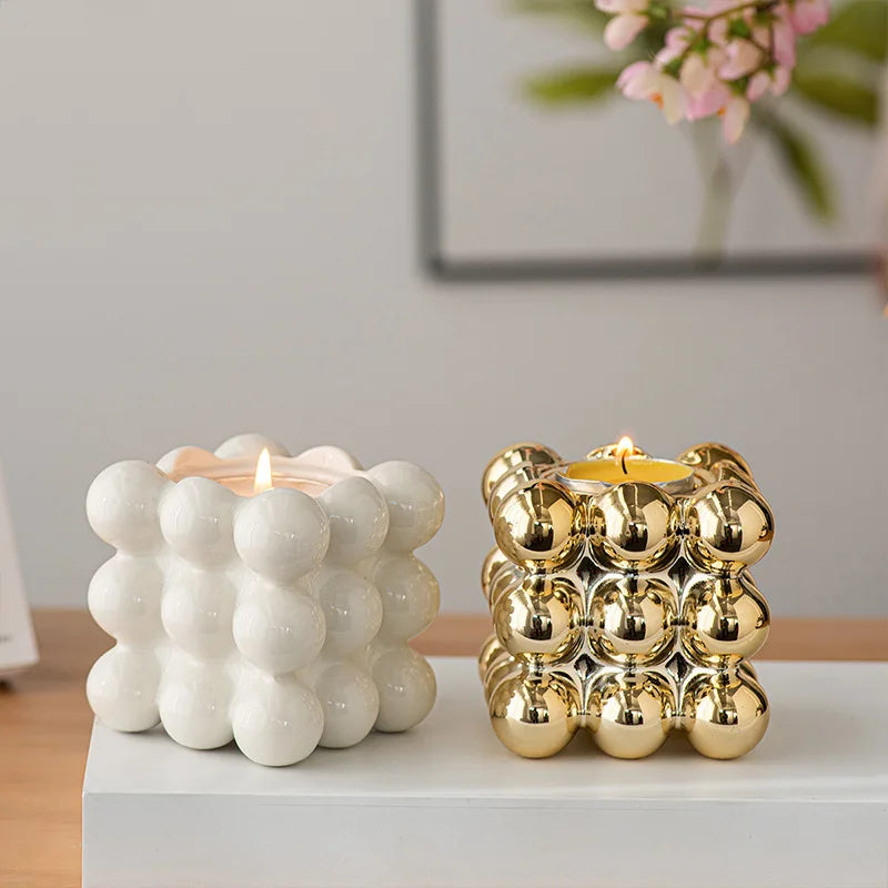 bougeoir blanc dore céramique vintage - Esprit Chandelier
