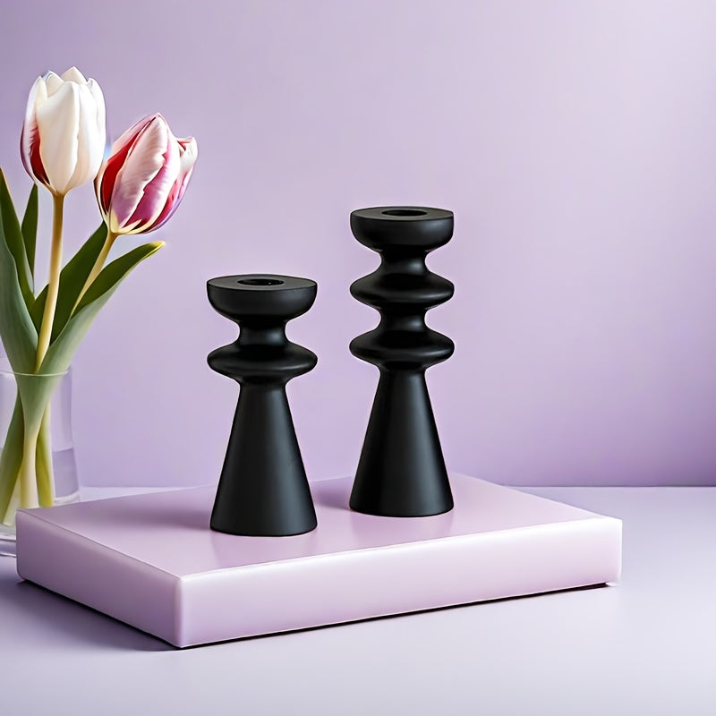 bougeoir bois noir totem - Esprit Chandelier