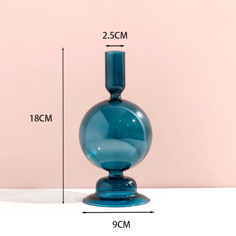 bougeoir boule bleu canard verre