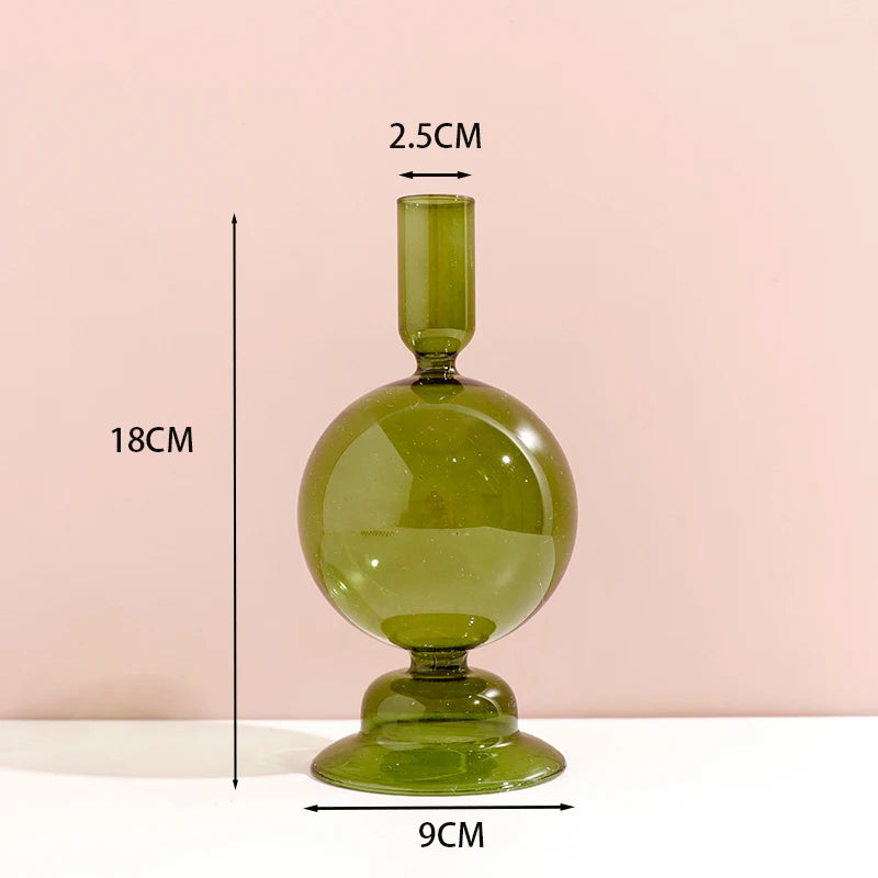 bougeoir_boule verre_vert_olive