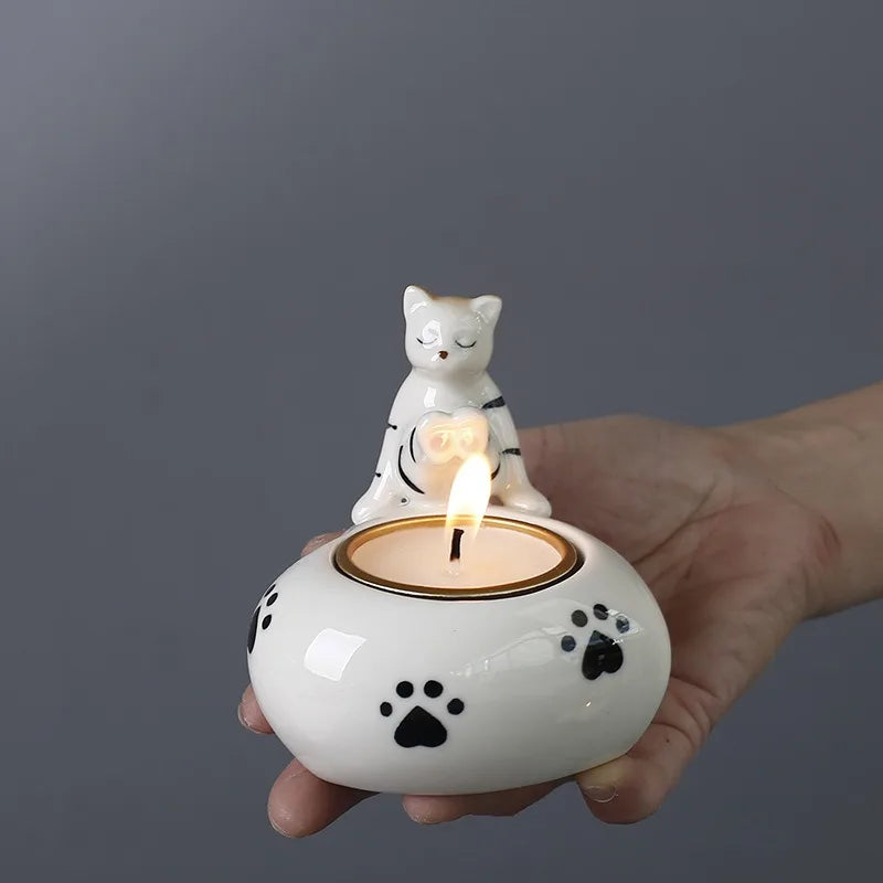 bougeoir céramique chat coeur - Esprit Chandelier