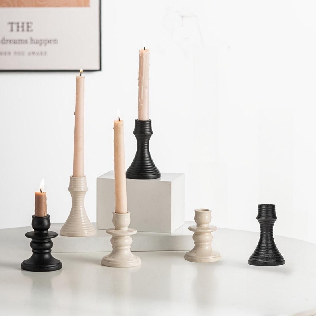 bougeoir céramique noir et blanc - Esprit Chandelier
