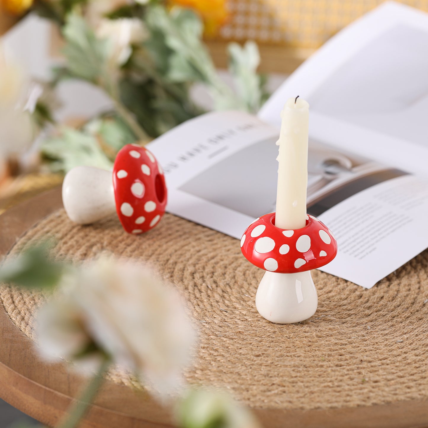 bougeoir champignon rouge blanc - Esprit Chandelier