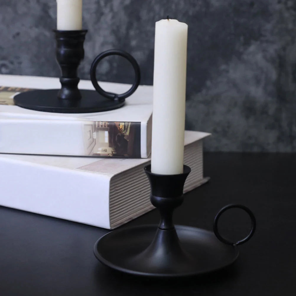 bougeoir classique noir anse - Esprit Chandelier