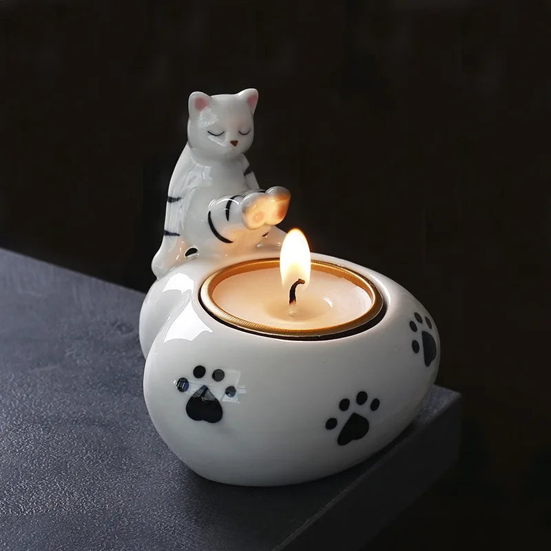 bougeoir coeur chat bougie - Esprit Chandelier