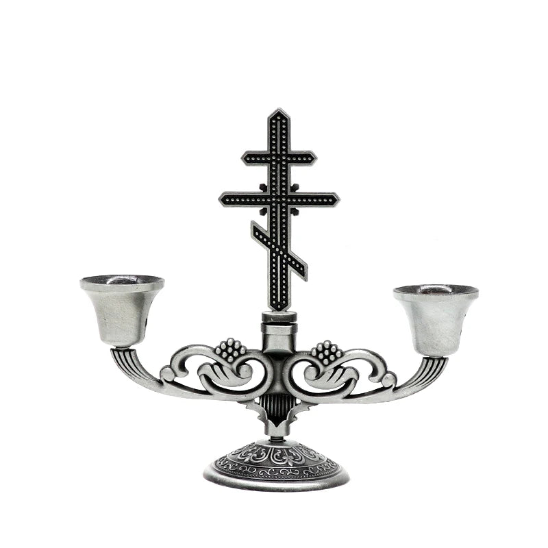 bougeoir croix orthodoxe argenté - Esprit Chandelier