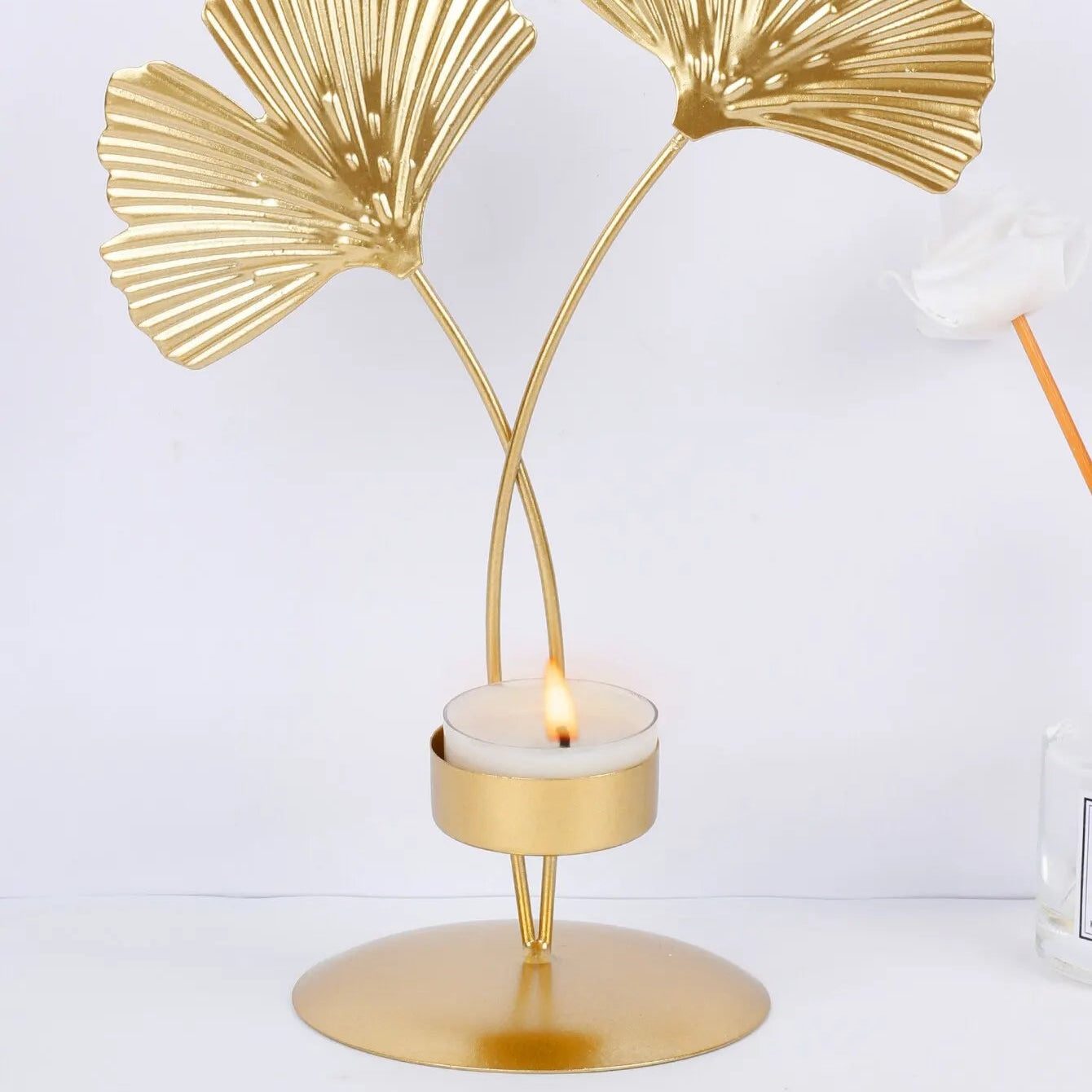 bougeoir doré bougie ginkgo - Esprit Chandelier