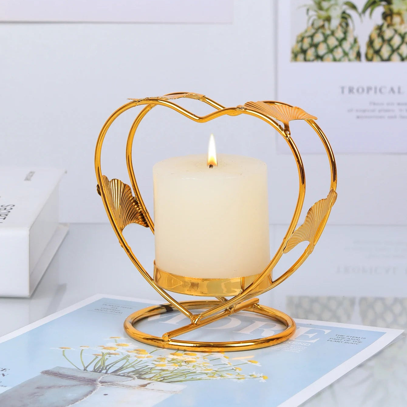 bougeoir dore coeur ginko - Esprit Chandelier