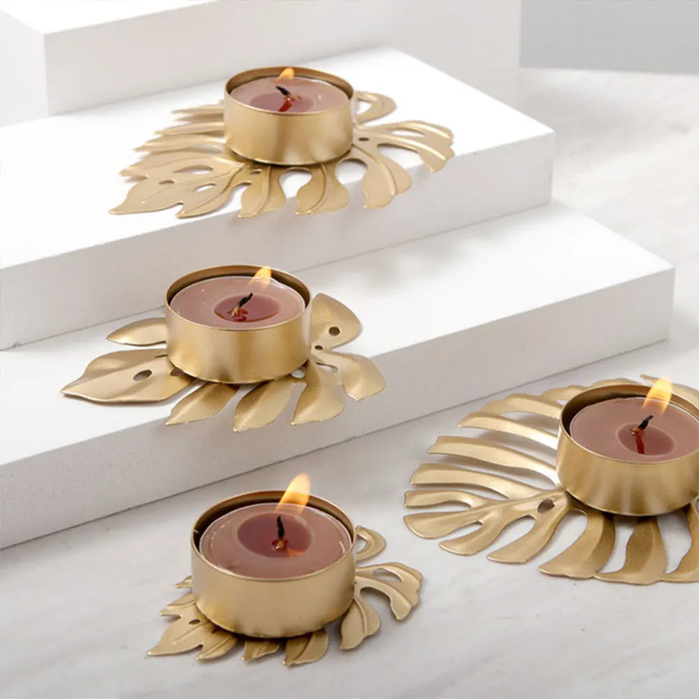 bougeoir dore feuille - Esprit Chandelier