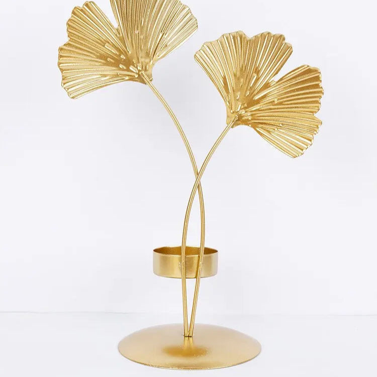 bougeoir dore feuille ginkgo - Esprit Chandelier