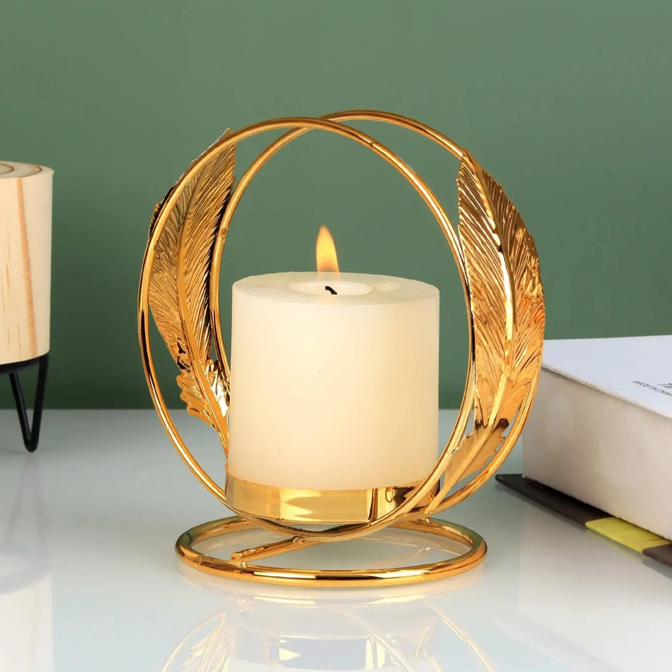 bougeoir dore rond - Esprit Chandelier