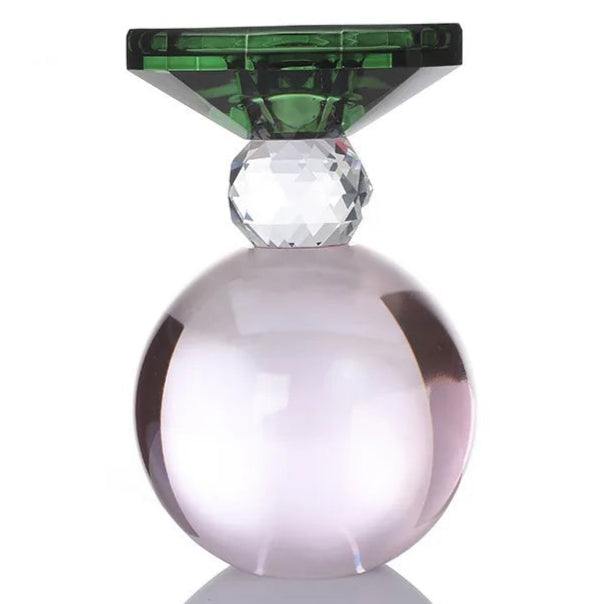 bougeoir double entree cristal rose vert - Esprit Chandelier