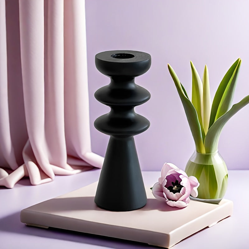 bougeoir haut bois noir totem - Esprit Chandelier