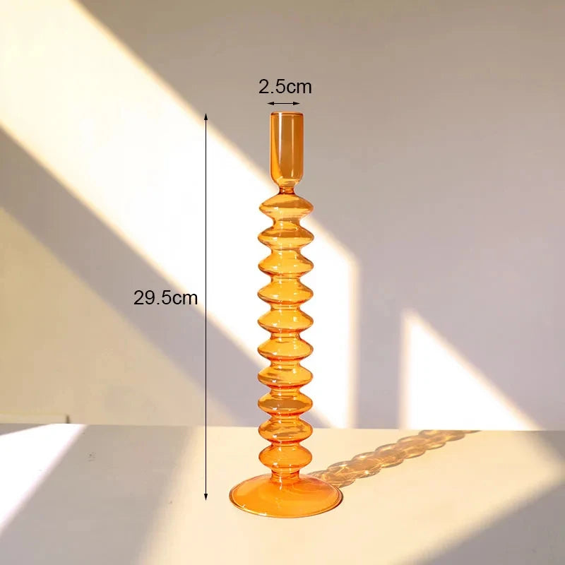 bougeoir long stries verre orange