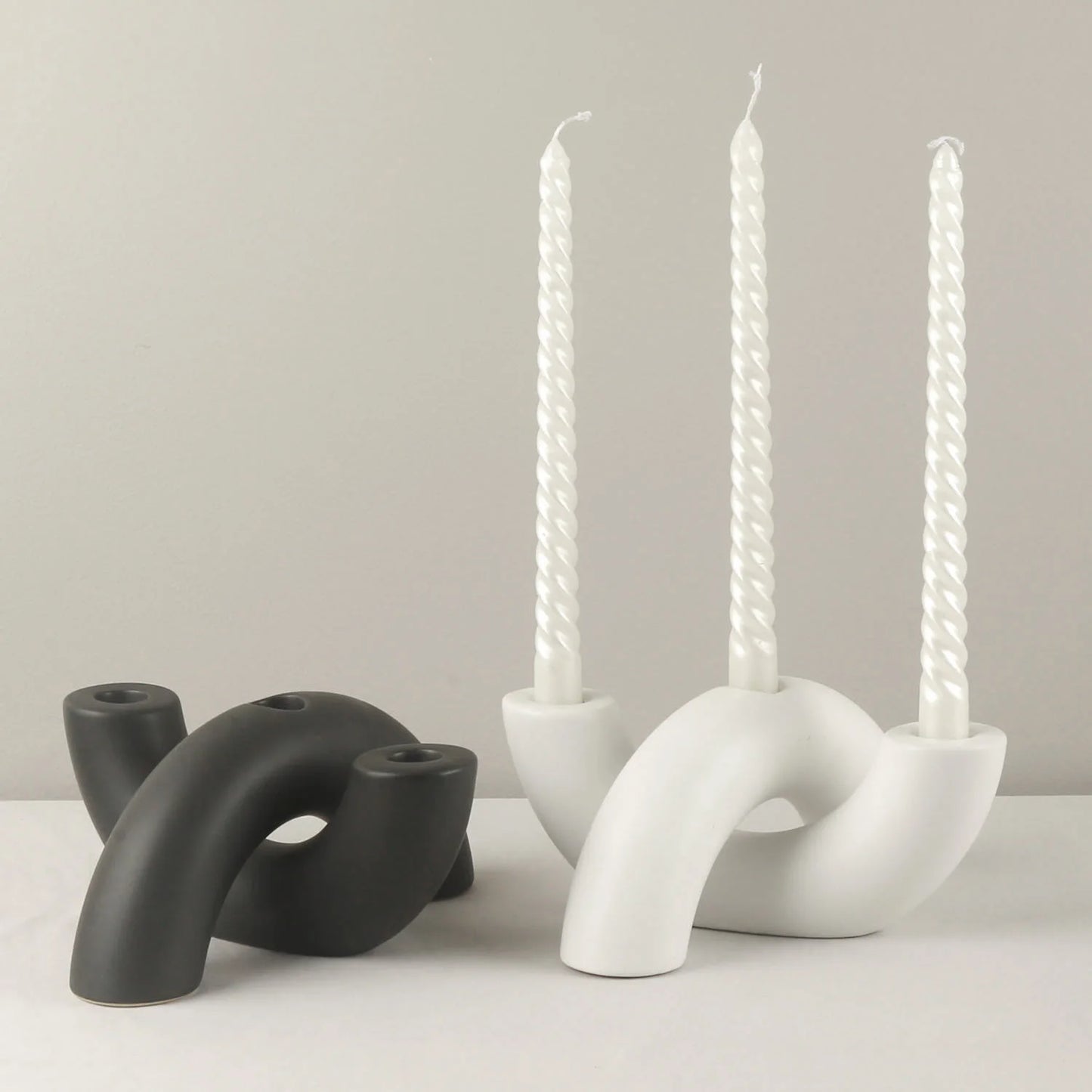 bougeoir noir blanc ceramique arche - Esprit Chandelier