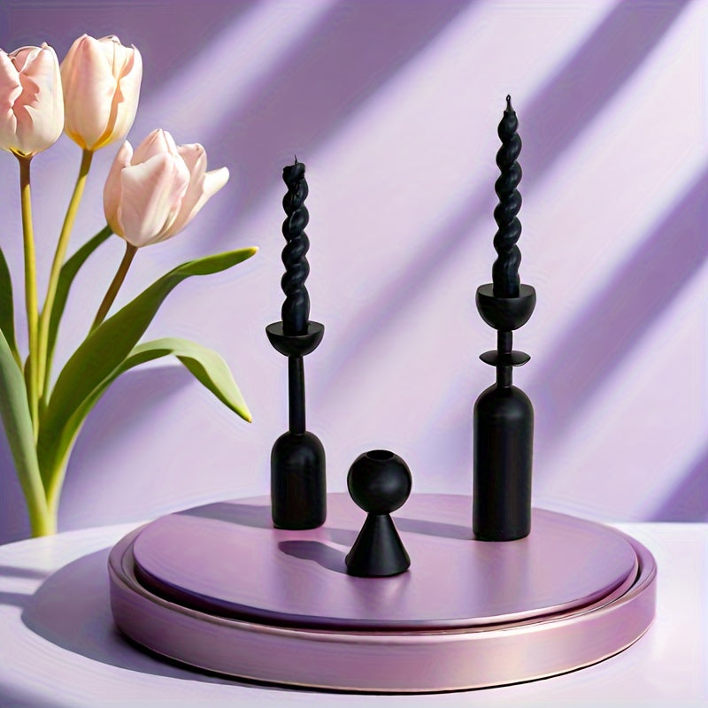 bougeoir noir bois vintage - Esprit Chandelier