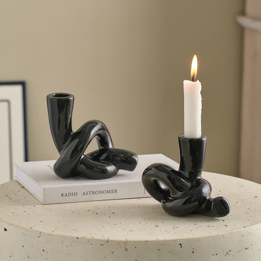 bougeoir noir ceramique brillant - Esprit Chandelier