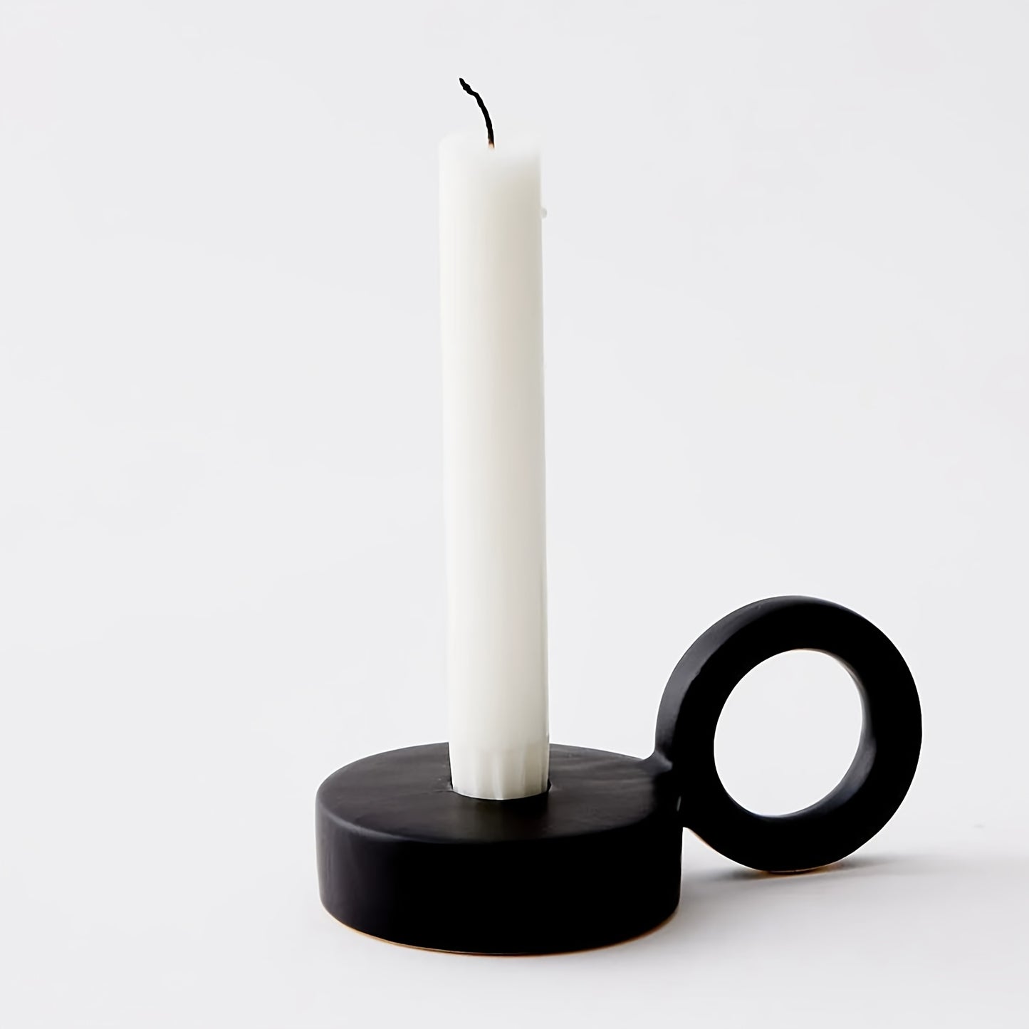 bougeoir noir céramique rond anse - Esprit Chandelier
