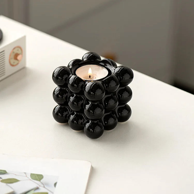 bougeoir noir cube céramique - Esprit Chandelier