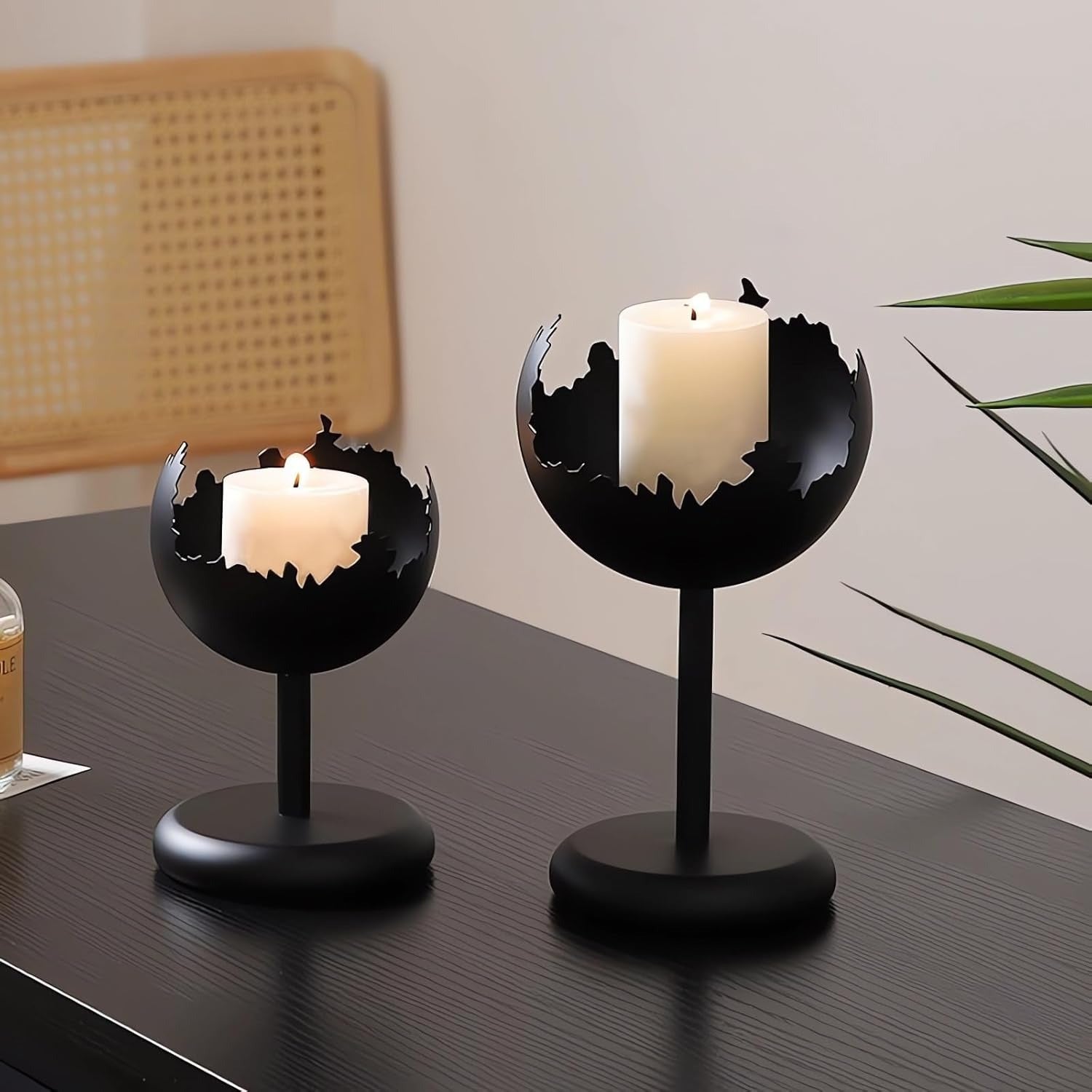 bougeoir noir metal boule - Esprit Chandelier