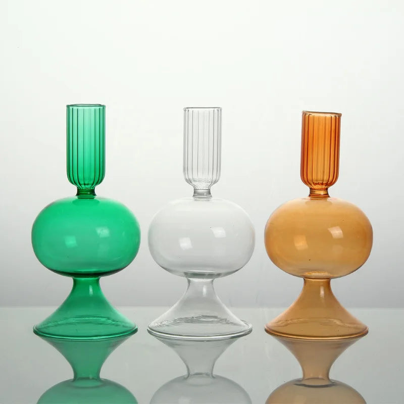 bougeoir petite boule verre colore retro