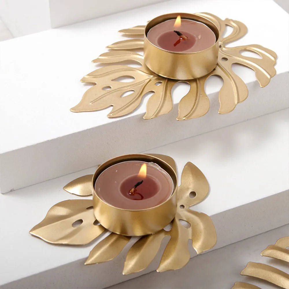 bougeoir plante exotique dore - Esprit Chandelier