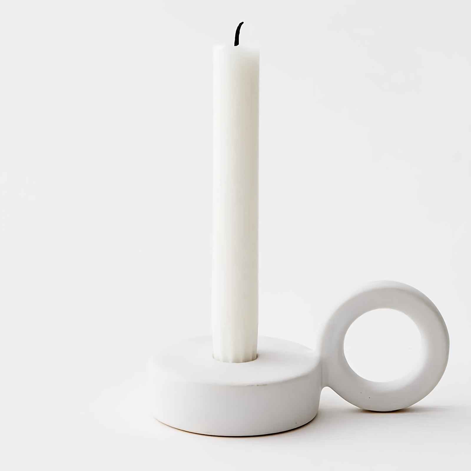 bougeoir rond blanc céramique anse - Esprit Chandelier