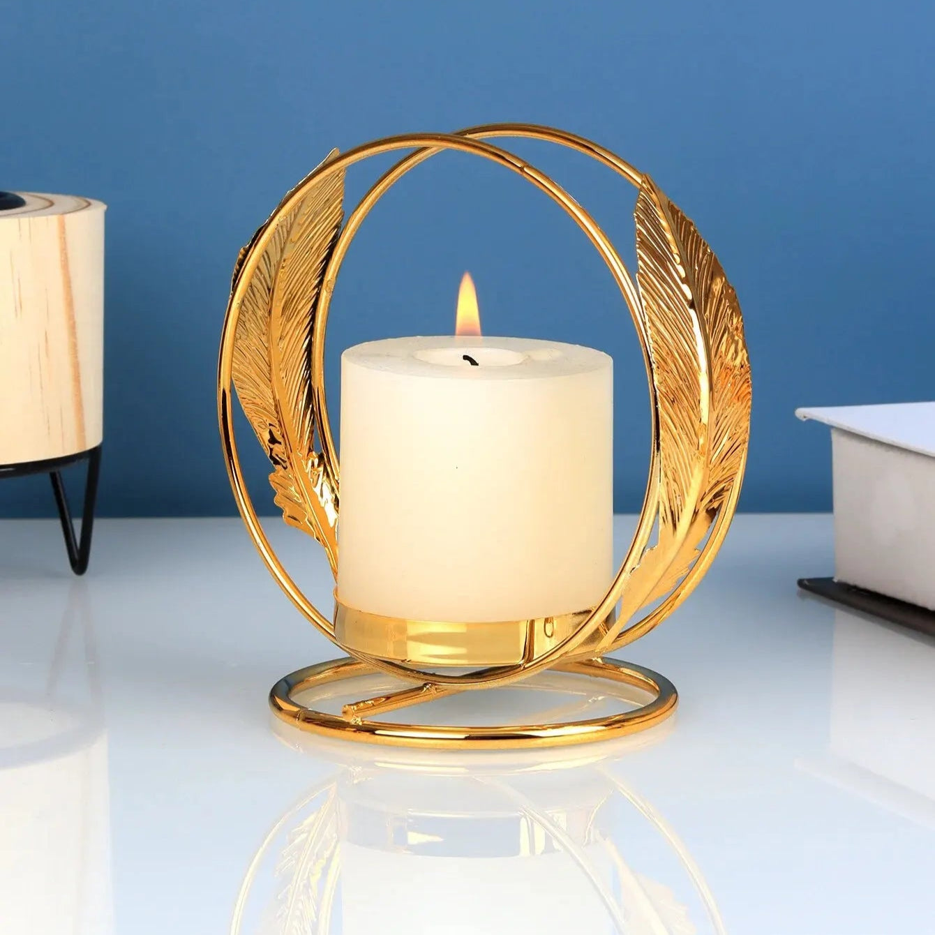 bougeoir  rond dore - Esprit Chandelier