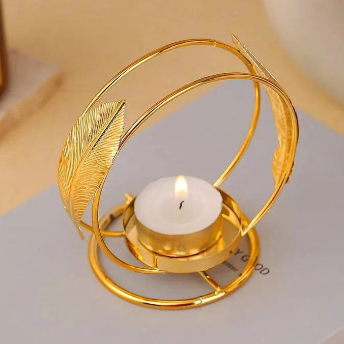 bougeoir rond plume doree - Esprit Chandelier