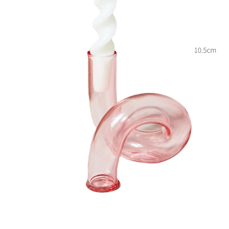 bougeoir rose escargot verre - Esprit Chandelier