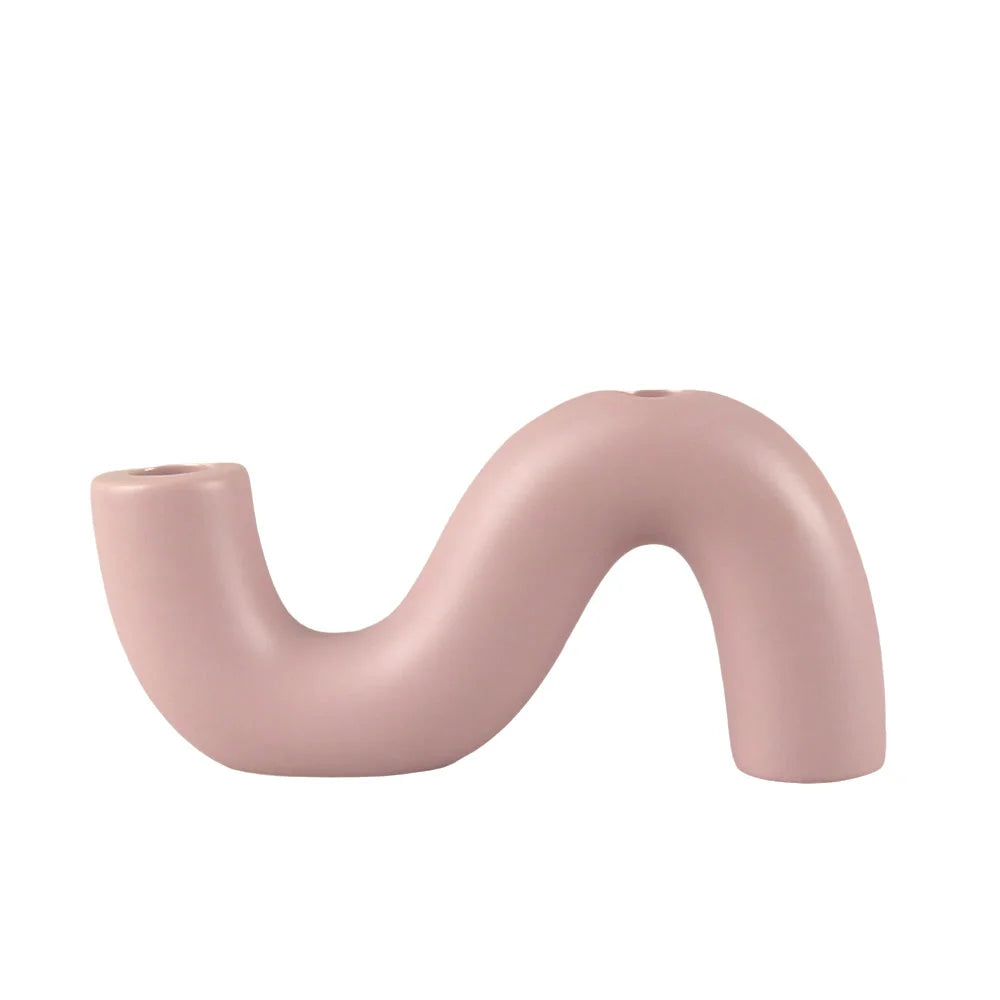 bougeoir rose vague ceramique - Esprit Chandelier