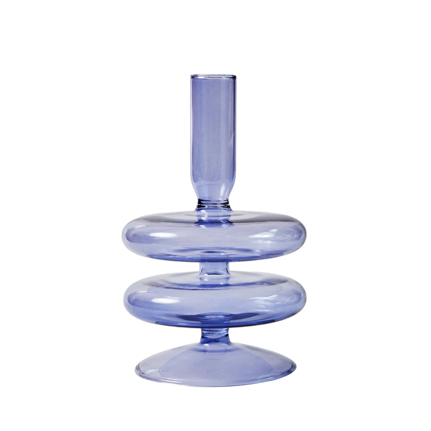 bougeoir verre 2 anneaux lila