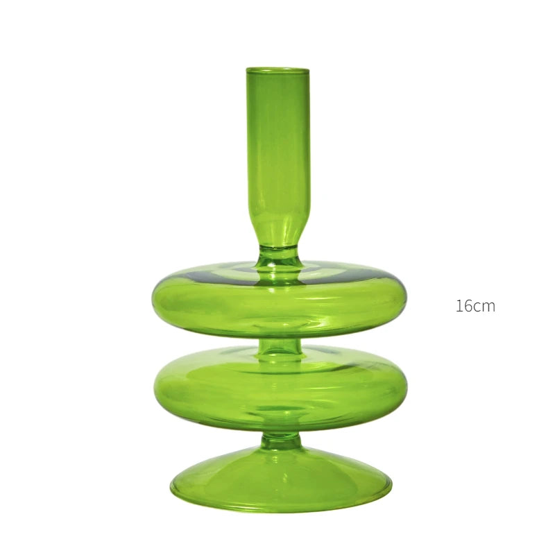 bougeoir verre 2 anneaux vert d'eau