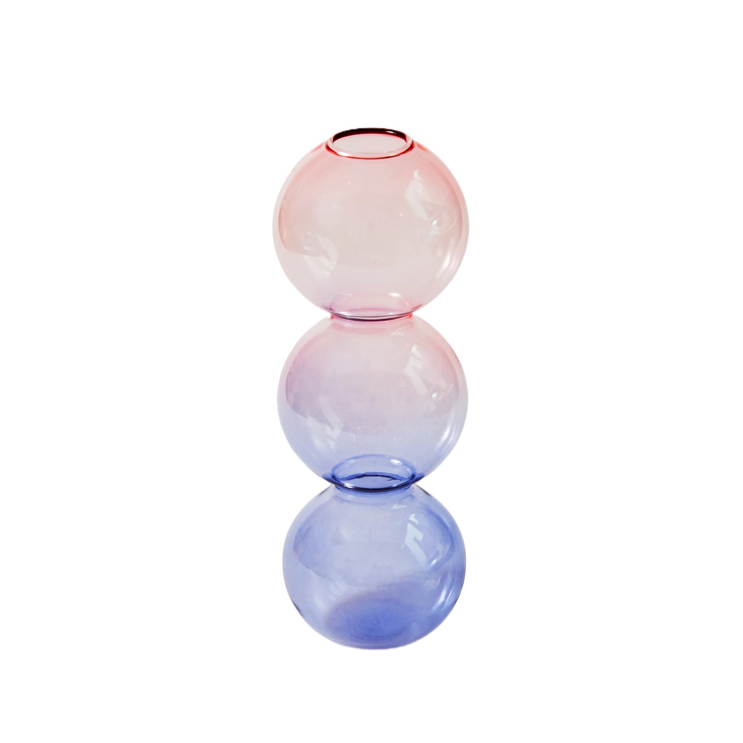 bougeoir verre 3 boules bicolore lila rose