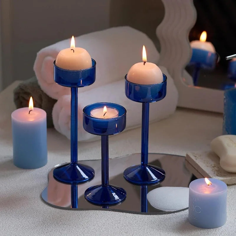 bougeoir verre bleu pied