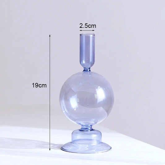bougeoir verre boule bleu ciel